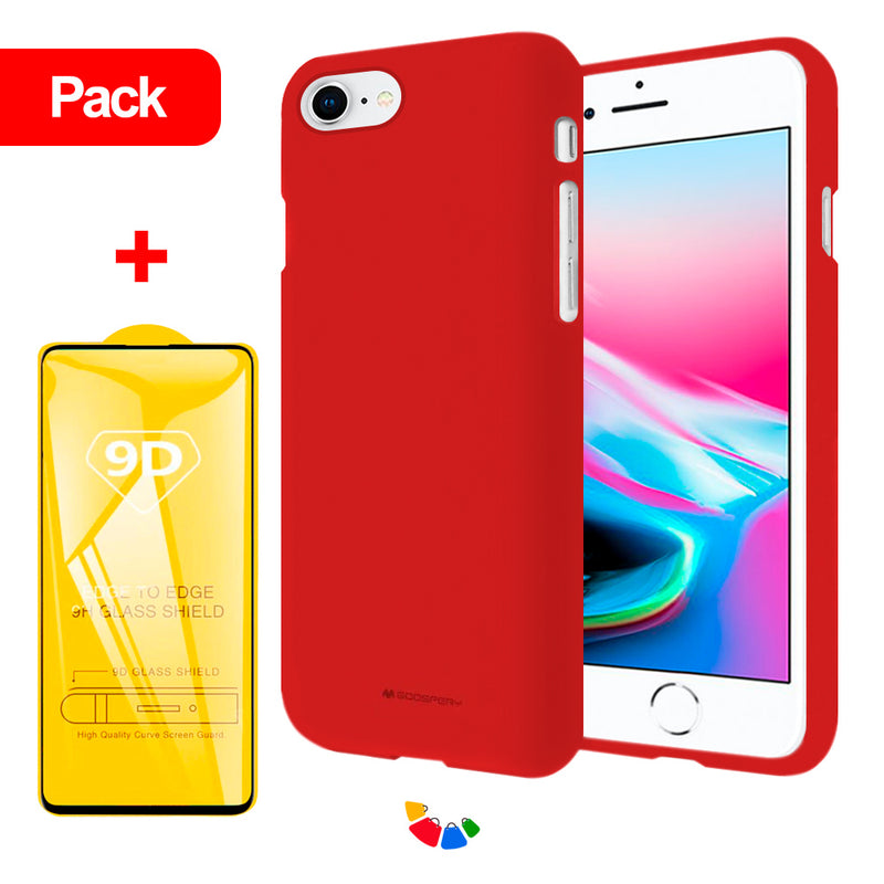Combo Funda Case Soft Feeling Rojo + Mica 9D para iPhone 8
